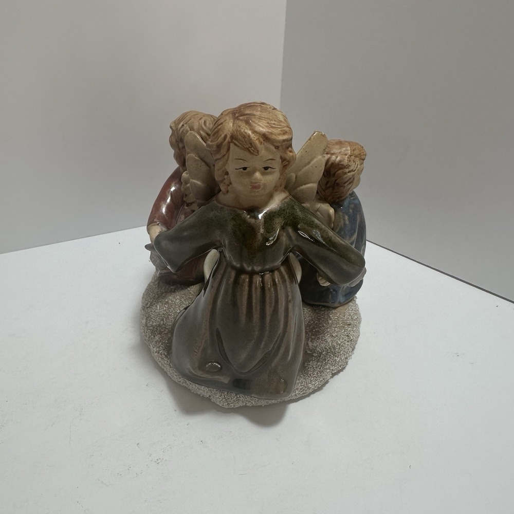 3 Angels Ceramic Pottery Circle‎ Holding Hands Mom & Children Candle Holder 1916